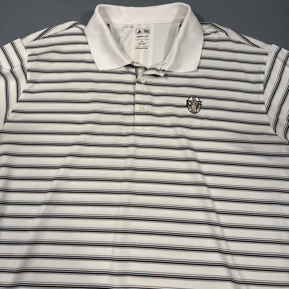 Adidas Golf Polo ClimaLite WHITE STRIPES  Athletic  Shirt Mens 2XL Fitted